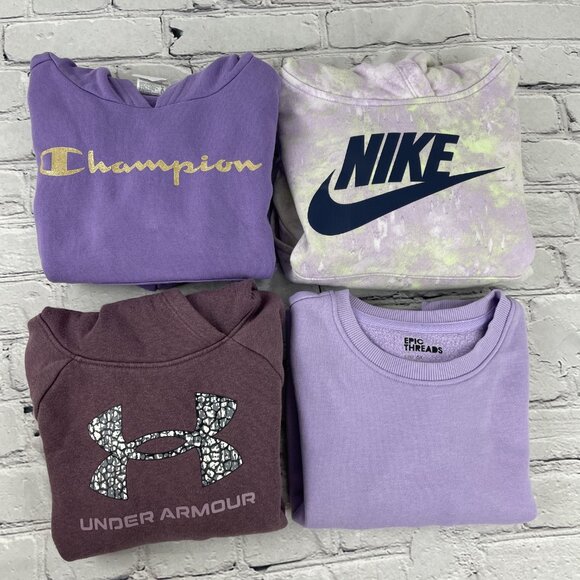 Girls' Branded Athleisure Sweatshirt Lot of 4 UA Nike Champion Epic Threads 6/6X - Picture 1 of 16
